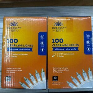 Holiday Joy 100 clear mini lights white wire incandescent 21.5 Feet NEW set of 2